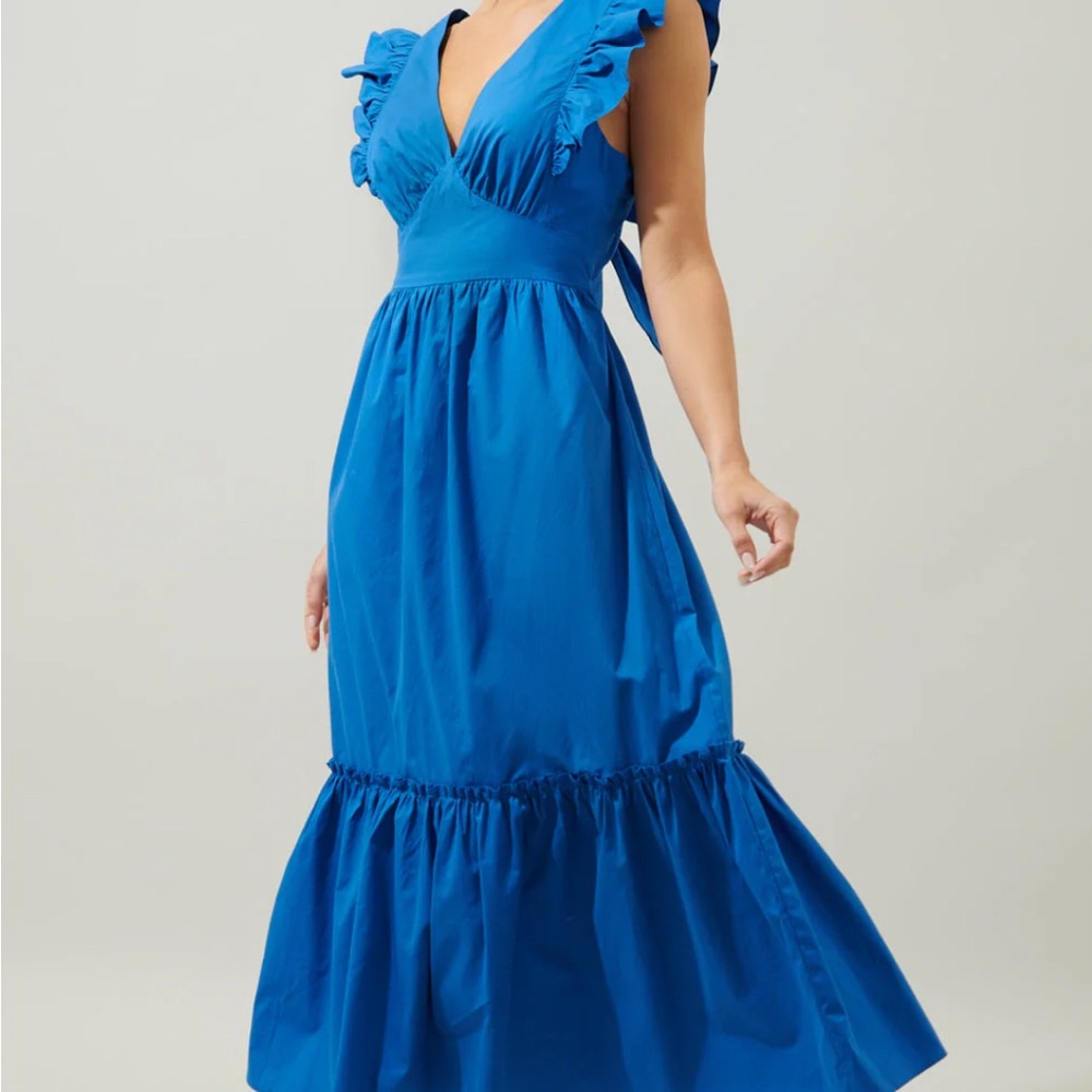 Sugarlips Vibrant Blue Ruffle Maxi Dress